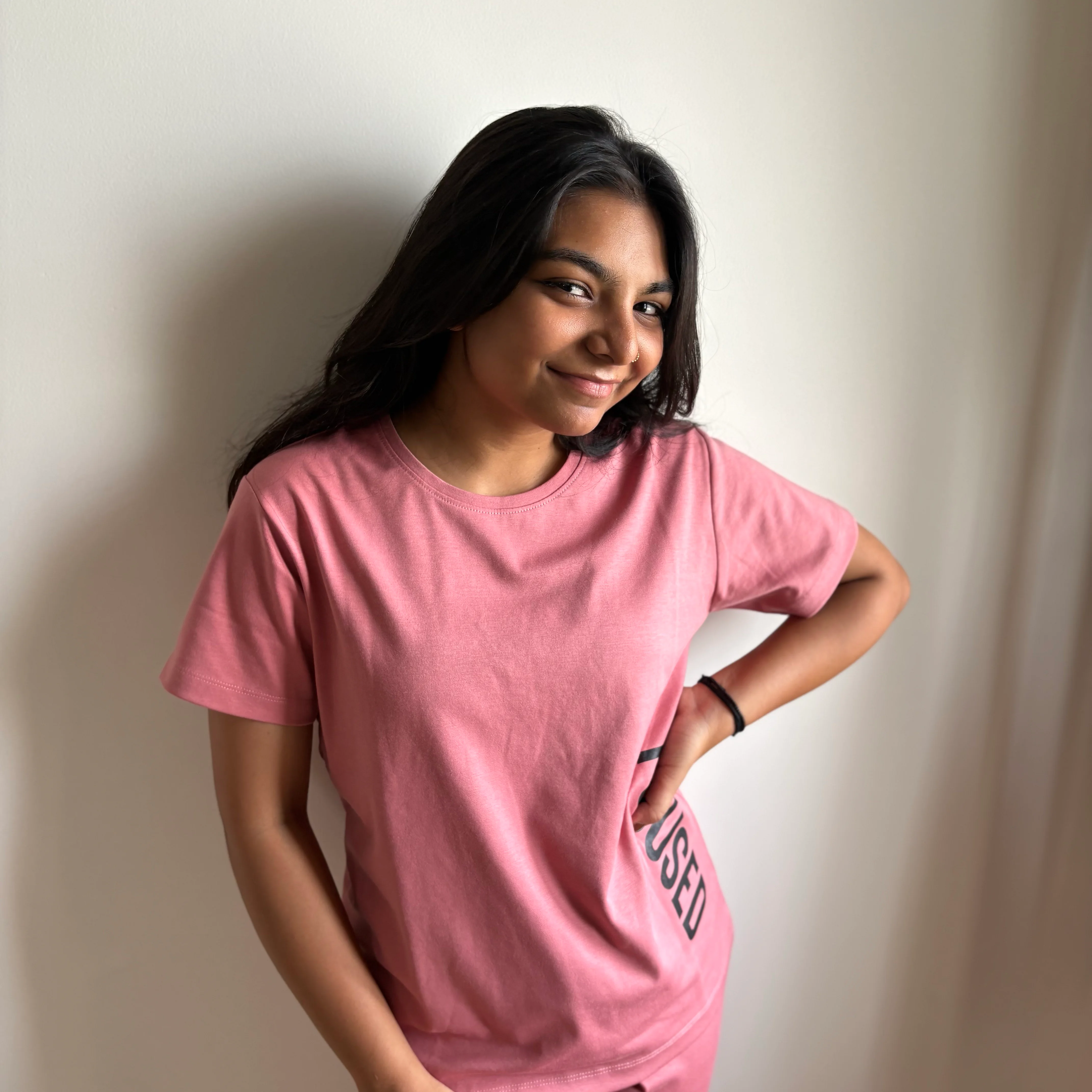 Pink focused shorts set